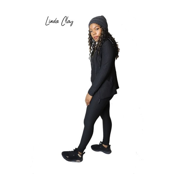 3 Pcs Activewear Yoga Set Gym Workout Textured Hoodie Top and Leggings Outfit - Picture 2 of 10